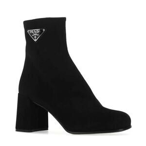 Prada Tronchetti Black Suede Block Heel Ankle Boots